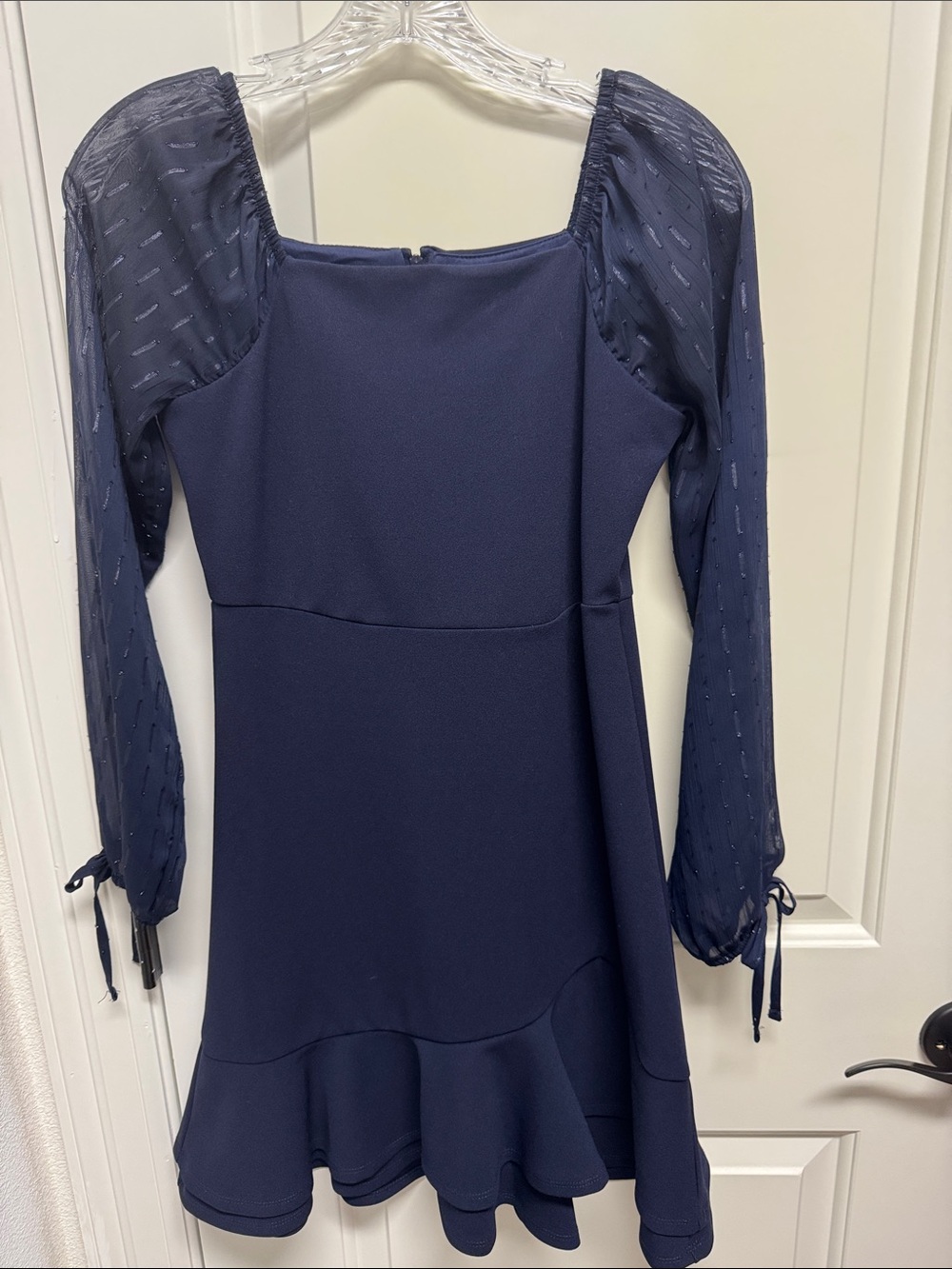 Rare Editions Navy Long-Sleeve Square Neck A-Line Dress